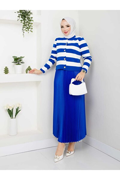 bm bessomoda fashion boutique Women's Knitwear Cardigan Pleated Skirt Set