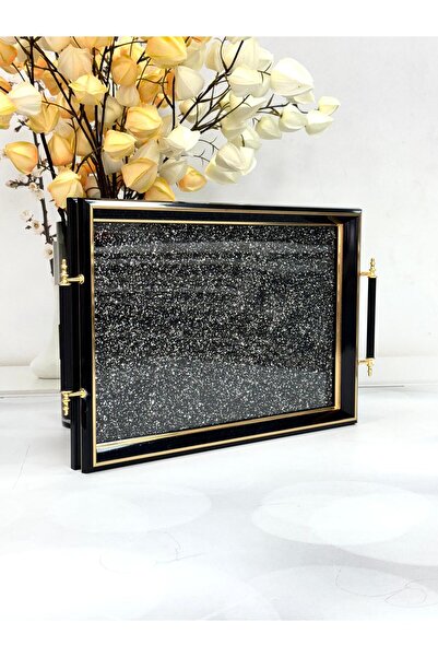 Kosova Dikdörtgen Lüx Tepsi Simli Siyah 45/31 Cm TKEBT TEK RENK