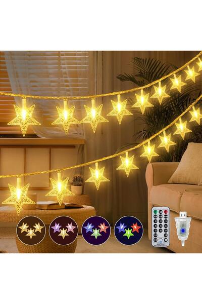 sgeteknoloji USB GERÇEK RGB 12 METRE 100 LED YILDIZ KUMANDA 8 MODLU EV BAHÇE ...