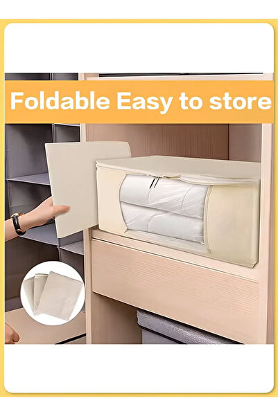 Generic Clothing Storage Box,3pcs Beige Storage Bag for Clothes Blankets,Foldable Quilt Clothing Storage Bag