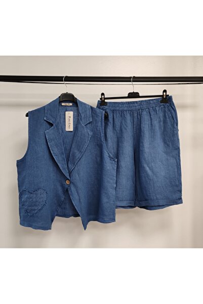 della moor Women's Blue Italian Shorts & Jacket Linen Suit