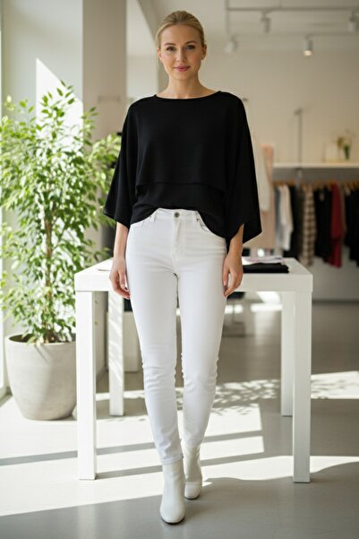 Chiccy Italian Black Boat Neck Handkerchief Sleeve Casual Acrylic Knitwear Sweater 55 60