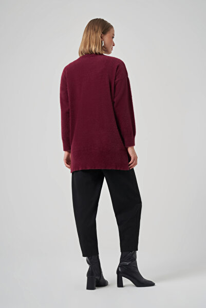 Nuss Stone Detail Angora Sweater Tunic 7002 Claret Red