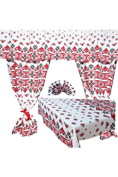 Mcf Set tradițional Ardeal de 8 piese – Cortină, Față de masă și 6 șervețele (Bumbac)