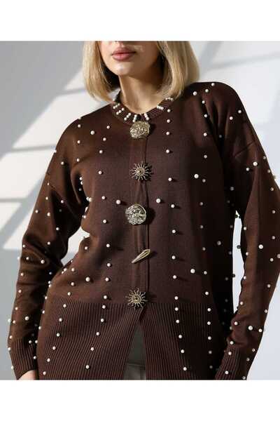 H&E LUXURY DESIGN Women's Stylish Big Button Pearl Pattern Women's Knitwear Slit Sweater