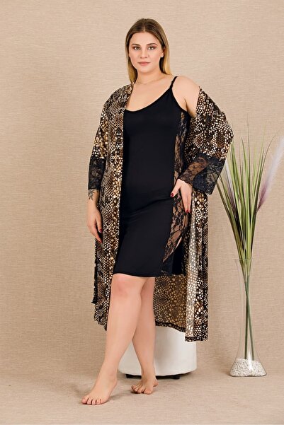 tarzımsüper Plus Size Dressing Gown Nightgown Set Cotton Strap Knitted Fabric Stylish Nightgown Set