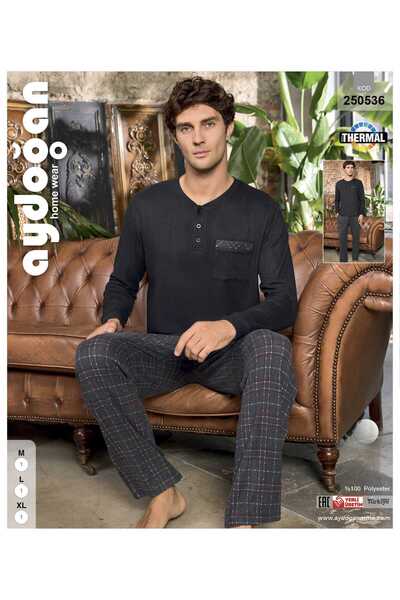Aydoğan Men's Thermal Pajama Set – Winter Heat Insulating, Flexible and Soft Fabric Black Color