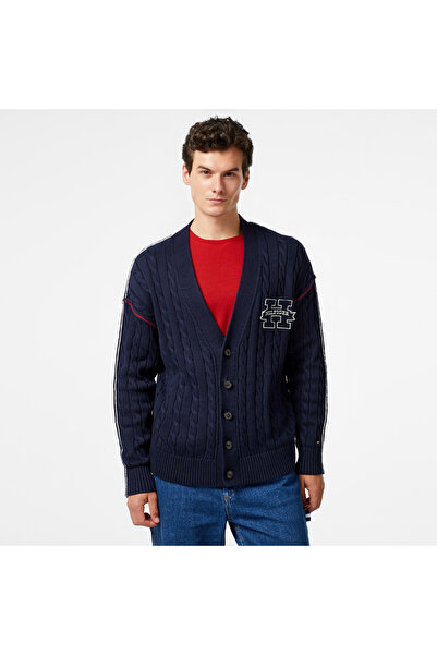 Tommy Hilfiger Contrast Cable Erkek Mavi Hırka
