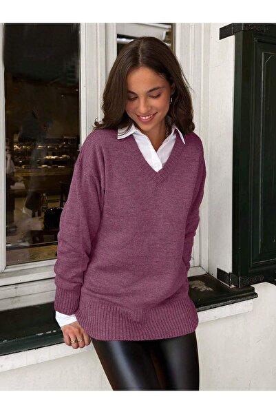 H&E LUXURY DESIGN Women's V-Neck Knitwear Sweater