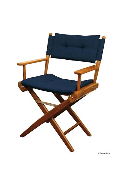 OSCULATI Scaun pliabil din lemn de tec cu material textil simplu, albastru, accesorii din oțel inoxidabil