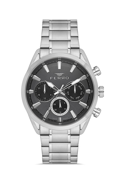 FERRO Silver Steel Band Men's Wristwatch Fm11758A-A2 All Functions Active 3 Atm Water Resistant Giftpackage