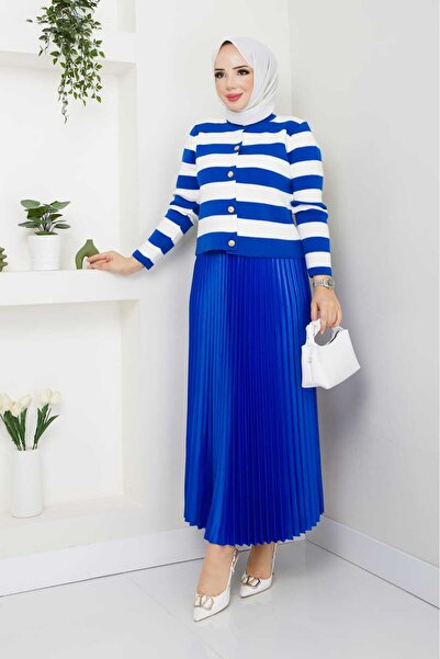 bm bessomoda fashion boutique Women's Knitwear Cardigan Pleated Skirt Set