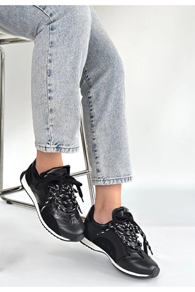 ALFA AKSESUAR 03 Ranu Black Leather Parachute Detailed Lace-Up Sneakers