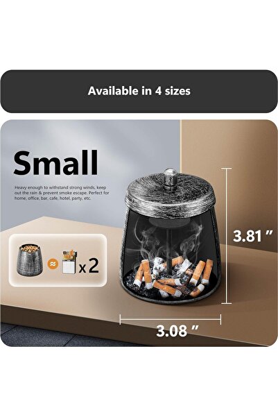 Yelajoy Windproof Smokeless Ashtray with Lid - Metal Tabletop, Large, Odorless