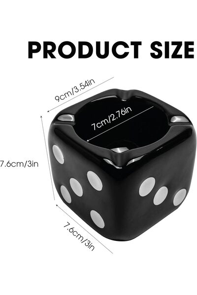 Marsrut Creative Dice Ceramic Ashtray - Retro Dice Design (Black)