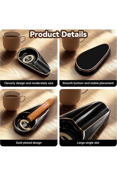 The Bros CLZOONG Cigar Ashtray and Cigar Cutter, Ceramic Table Ashtray (Black)