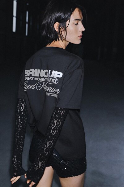 Pull & Bear Dantelli çift kollu t-shirt