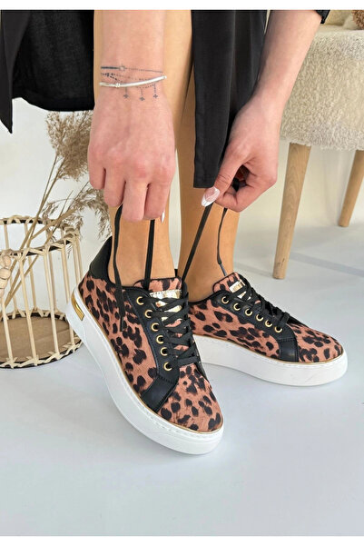ALFA AKSESUAR 03 Kity Leopard Satin Lace-Up Sneakers