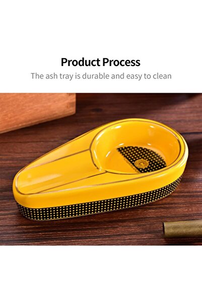 CIGARLOONG Ceramic Cigar Ashtray with Large Rest, Non-Slip (Yellow)
