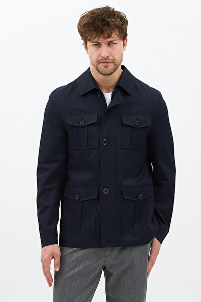 Frappoli Fred Чоловічий Синій Італійський крій Slim Fit Весна-Осінь Тренч-Пальто