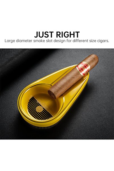 CIGARLOONG Ceramic Cigar Ashtray with Large Rest, Non-Slip (Yellow)