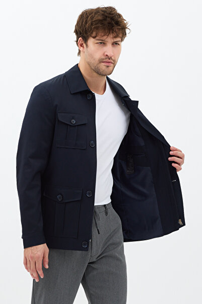 Frappoli Fred Чоловічий Синій Італійський крій Slim Fit Весна-Осінь Тренч-Пальто