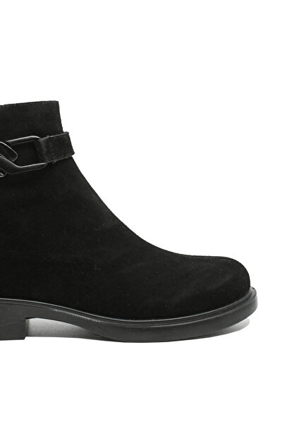 PASS Collection low ankle boots black suede with strap and chain