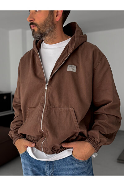 BYBASICMAN Brown Hooded Denim Sweatshirt Jj-139