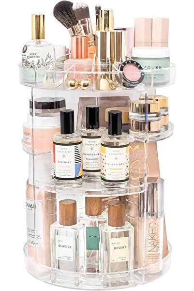 The Tranquil Abode منظم مكياج دوار - أكريليك شفاف يدور 360 درجة لتخزين أدوات ...
