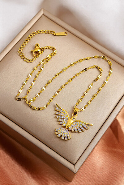 Si moda Zirkon Taşlı Anka Kuşu Gold Kadın Kolye
