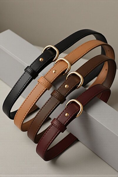 LEATHEROO Women's 4-Piece Gold Accessory Stitched and Long-Lasting Linea Belt