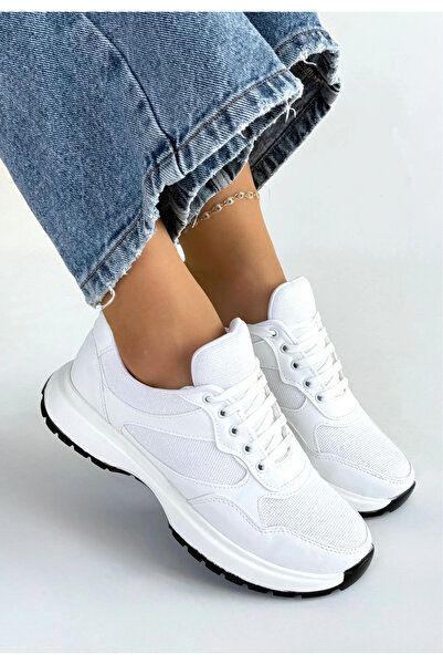 ALFA AKSESUAR 03 Slar White Leather Lace-Up Sneakers