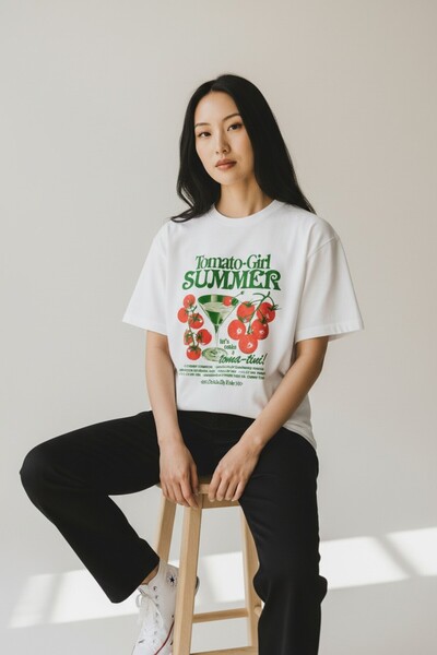 RF Studio Tomato Girl Summer Cocktail Retro Printed Oversized Unisex 100% Cot...