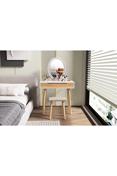 eMobili SEM235 - Dressing table set, 70 cm, cosmetics, makeup, LED mirror, vanity table, upholstered chair