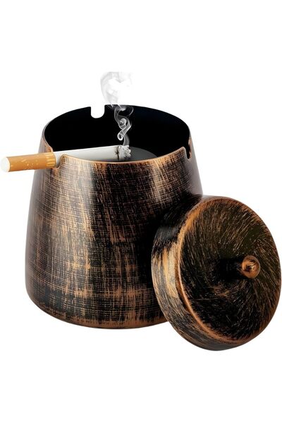 Yelajoy Windproof Smokeless Ashtray with Lid - Metal Tabletop, Large, Odorless