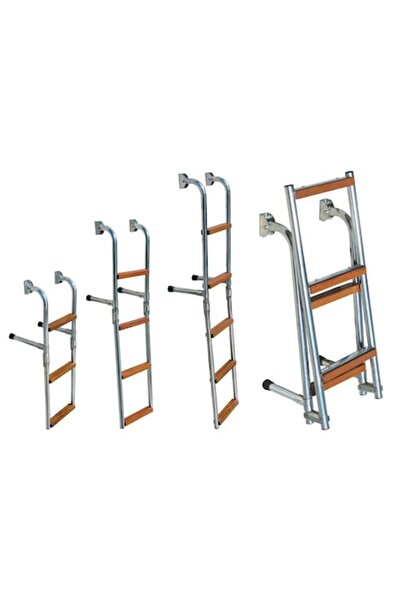 GFN Scară pliabilă Jupiter cu 4 trepte, oțel inoxidabil, lemn de tec marin