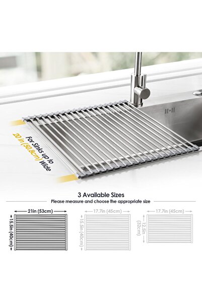 Generic Roll Up Dish Drying Rack Over Sink Drying Rack Sink Cover Kitchen Sink Accessories Grey 21" x 15.5"