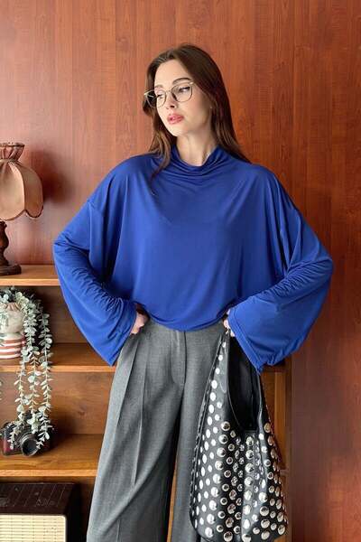 Ceylan Otantik Cobalt Blue Jersey Blouse