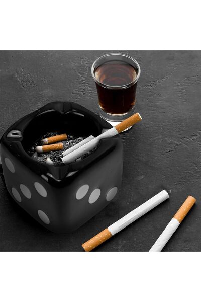 Marsrut Creative Dice Ceramic Ashtray - Retro Dice Design (Black)