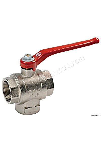 OSCULATI Brass 3-way L ball valve, 1" L,