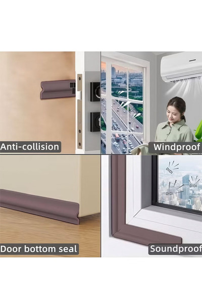 Generic Self Adhesive Window Gap Sealing Strip Windproof Seal Strip Stripping Door Seal Strip(Brown 2M)