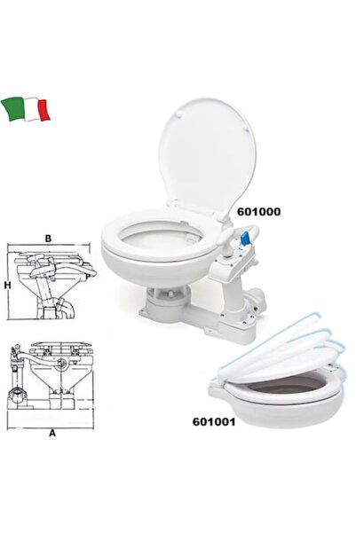 GFN Toaleta Manuala Marina cu Capac din Lemn Vopsit Alb, Otel Inoxidabil, Montaj Versatil