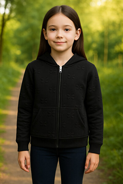 ÇMK TEKSTİL CMK 207-11-25 سترة بناتي مزخرفة بنقشة الفراشة بسحاب بغطاء رأس من ...