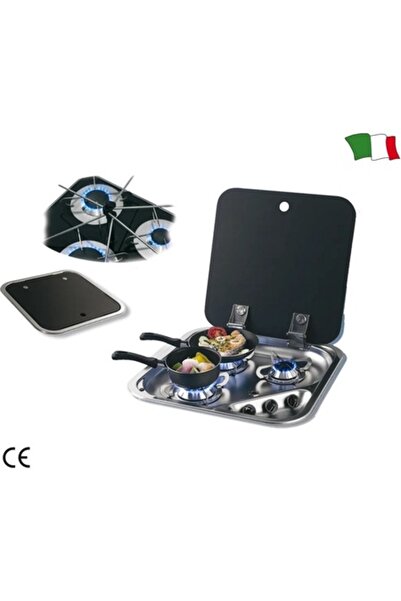 GFN Square Stainless Steel Gas Stove, 3 Burners, Smoky Glass Lid