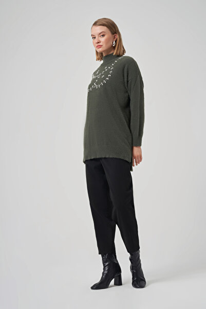 Nuss Stone Detail Angora Sweater Tunic 7002 Khaki