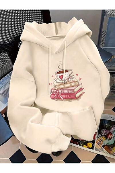 PENTHİLUS كتاب أنيق وكوب قهوة مطبوع بغطاء رأس سويت شيرت. هودي عالي الجودة بثل...