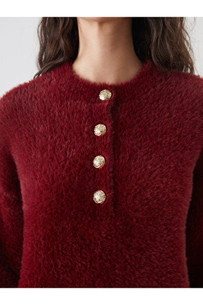 LC Waikiki Modest Burgundy Crew Neck Women's Knitwear Sweater