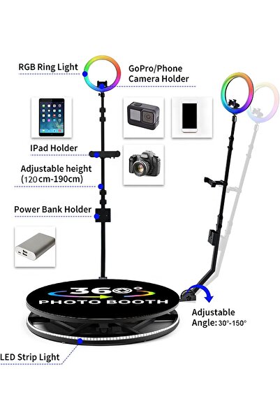 Generic 360 Degree Photo Booth Machine with RGB Ring Lights & Rotating Platform