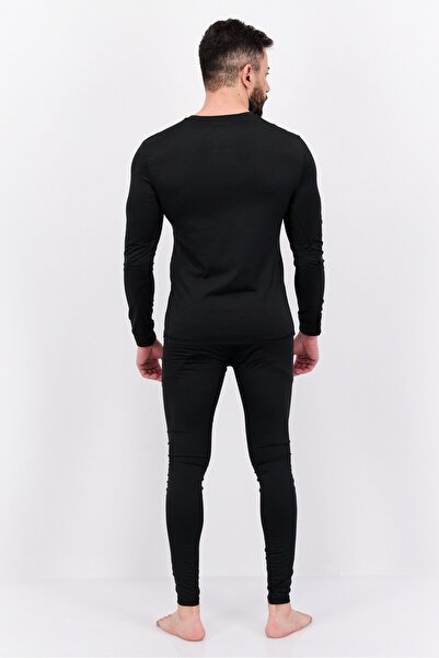 Rainforest Men 2 Pcs Solid Long Sleeves Thermal Undershirt And Pants Set, Black
