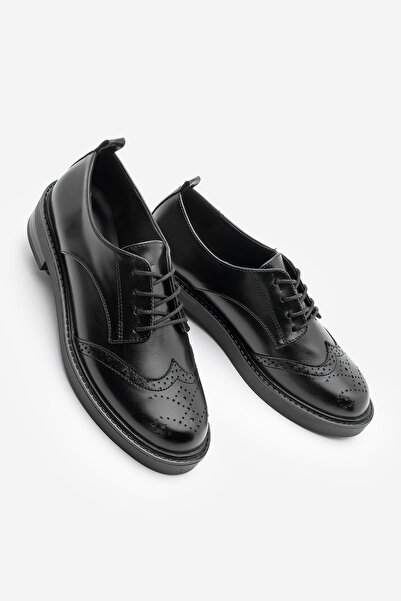 Marjin Women's Lace-Up Masculine Double-Faced Casual Oxford Shoes Sindo Black